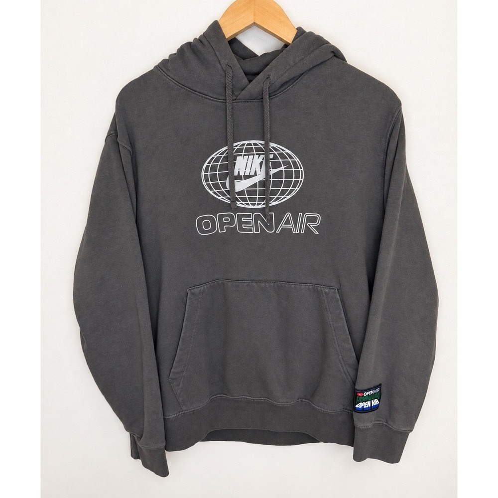 Nike Open Air Performance Hoodie Mens Large Gray Globe Graphic Pullover L